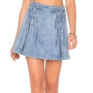 Free People Denim Lace Up Jean Skirt
